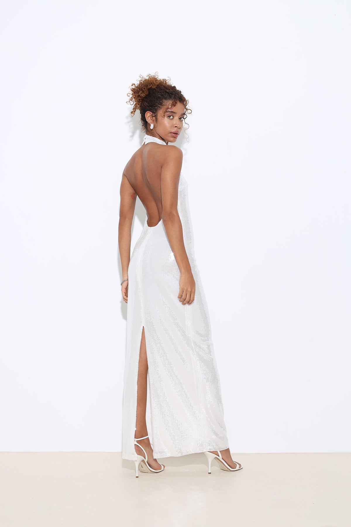Ailsa Halter Neck Sequined White Dress