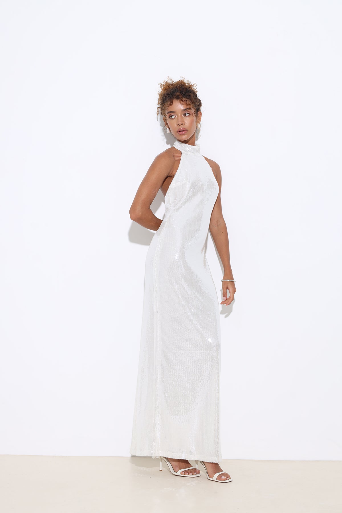 Ailsa Halter Neck Sequined White Dress