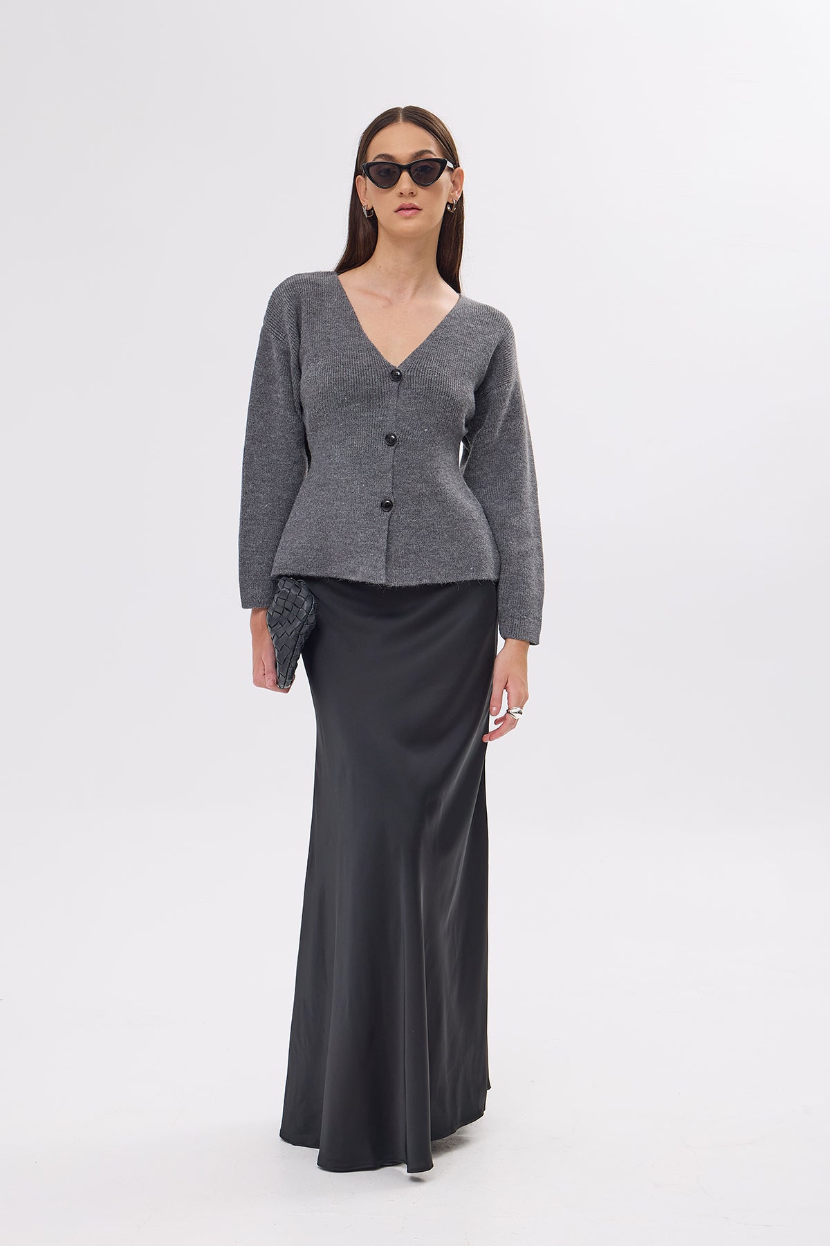 Larissa Maxi Saten Siyah Etek