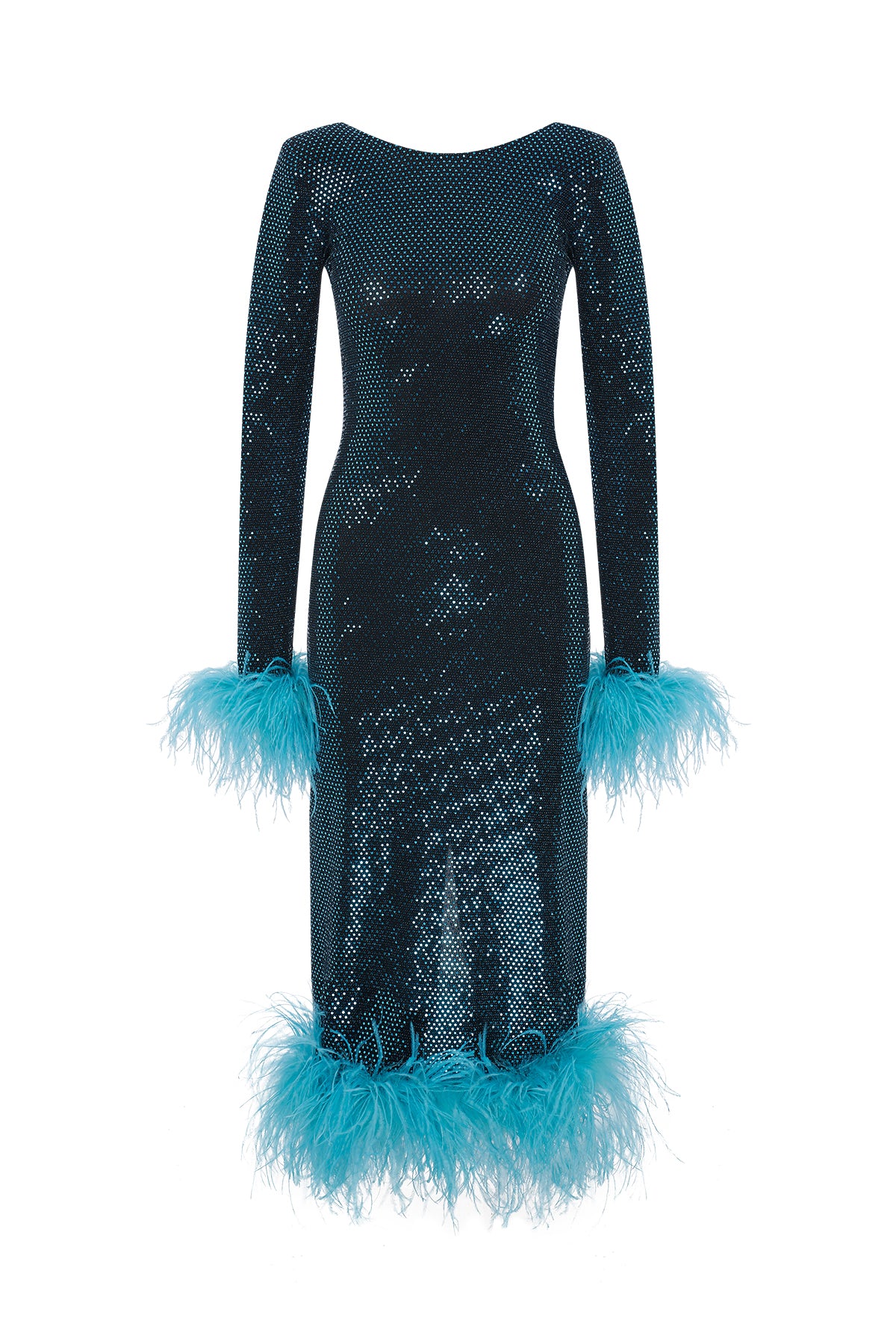 Patrice Blue Feathered Midi Dress