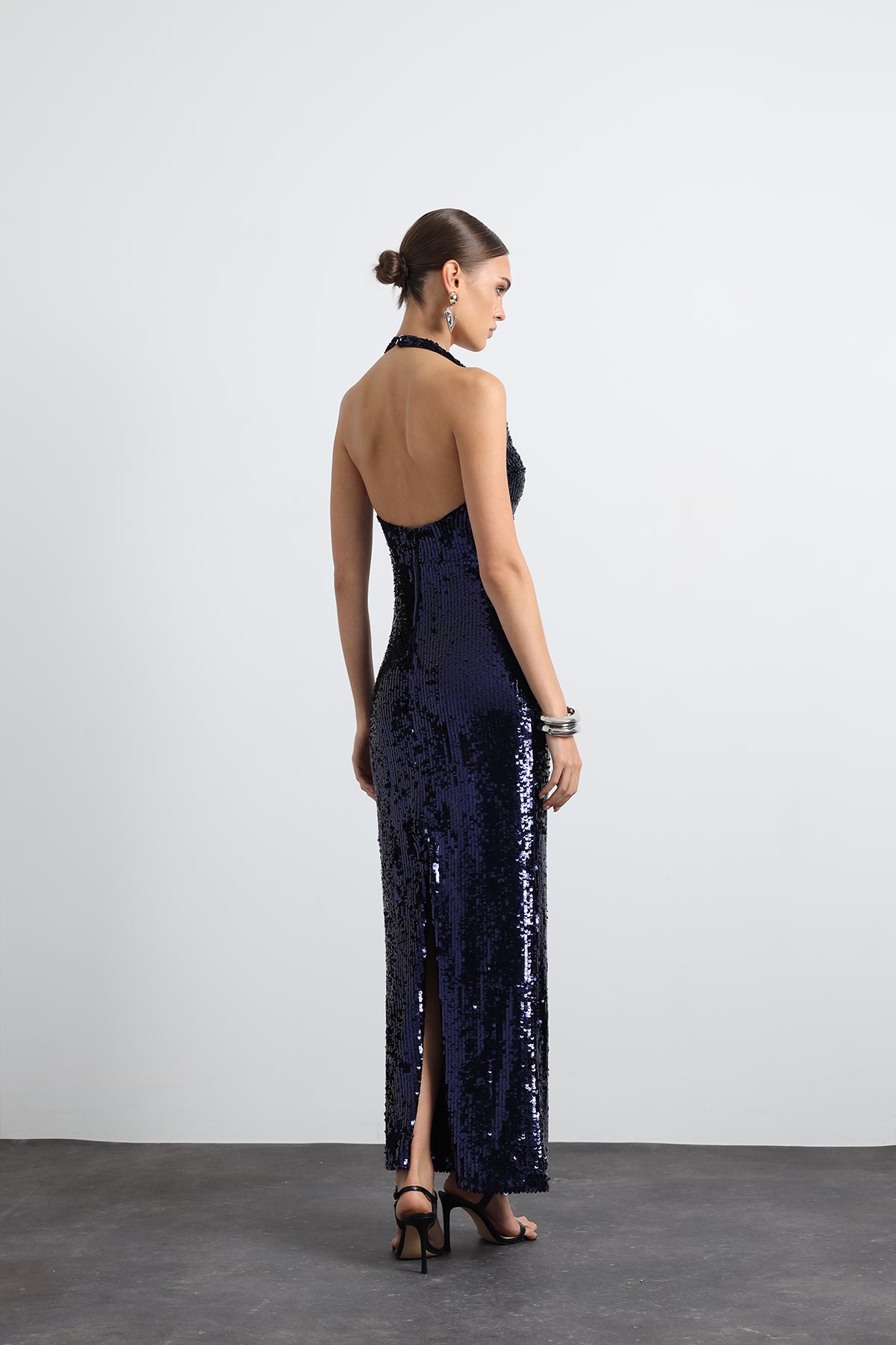 Valline Navy Blue Sequined Maxi Dress
