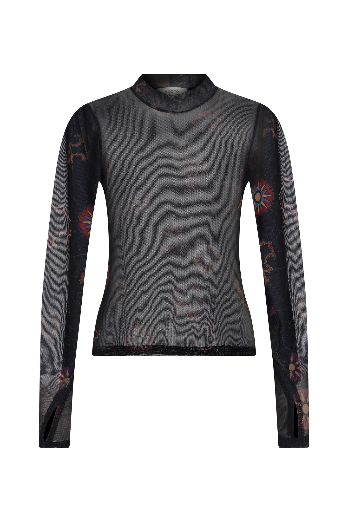 Nora Sun Printed Black Mesh Body