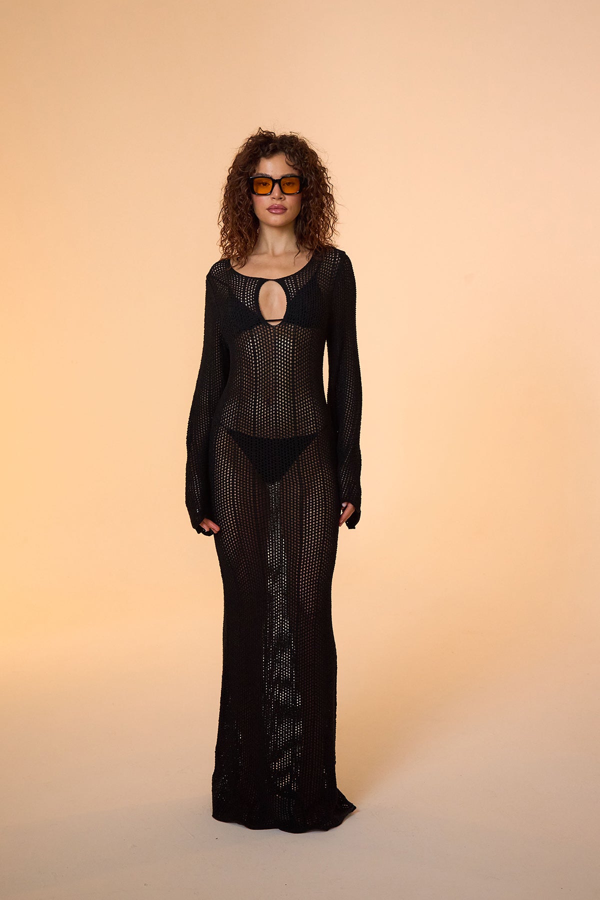 Amaris Knitted Black Maxi Beach Dress Mozto Amaris Knitted Black Maxi Beach Dress Mozto