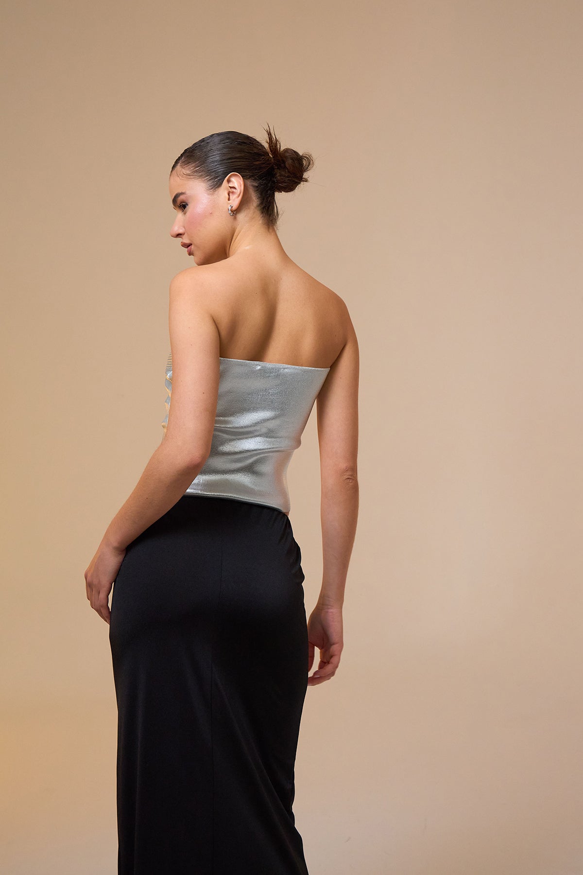 Cruz Gümüş Baskılı Straplez Crop Büstiyer Korse