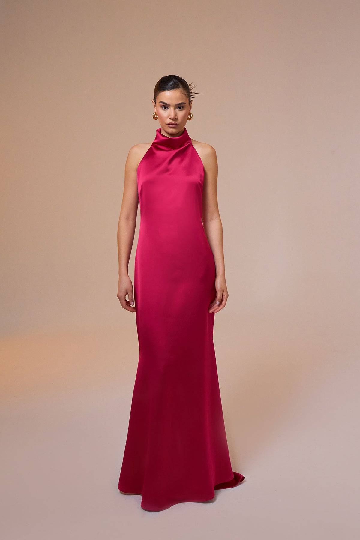 Halley Halter Neck Pink Maxi Satin Dress Halley Halter Neck Pink Maxi Satin Dress