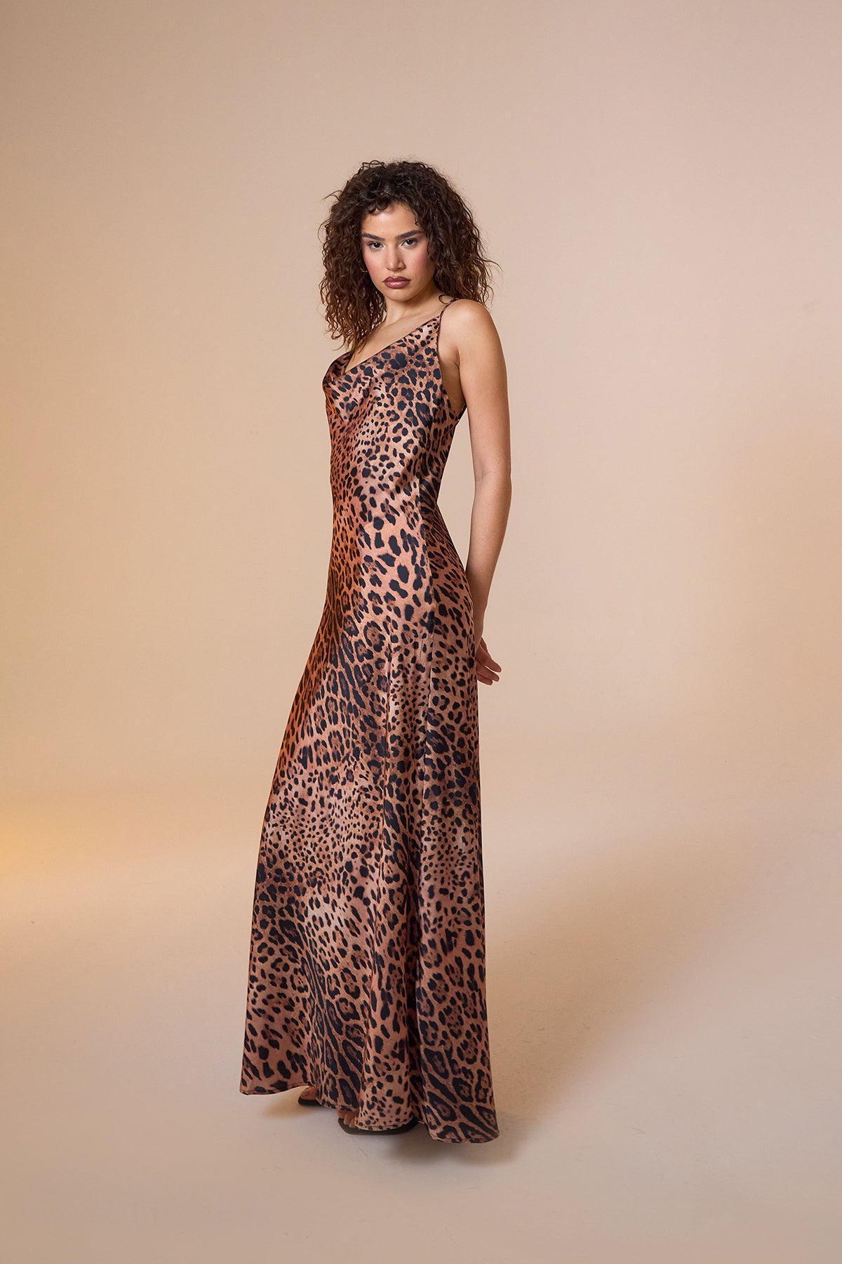 Jace Satin Leopar Print Maxi Slip Dress