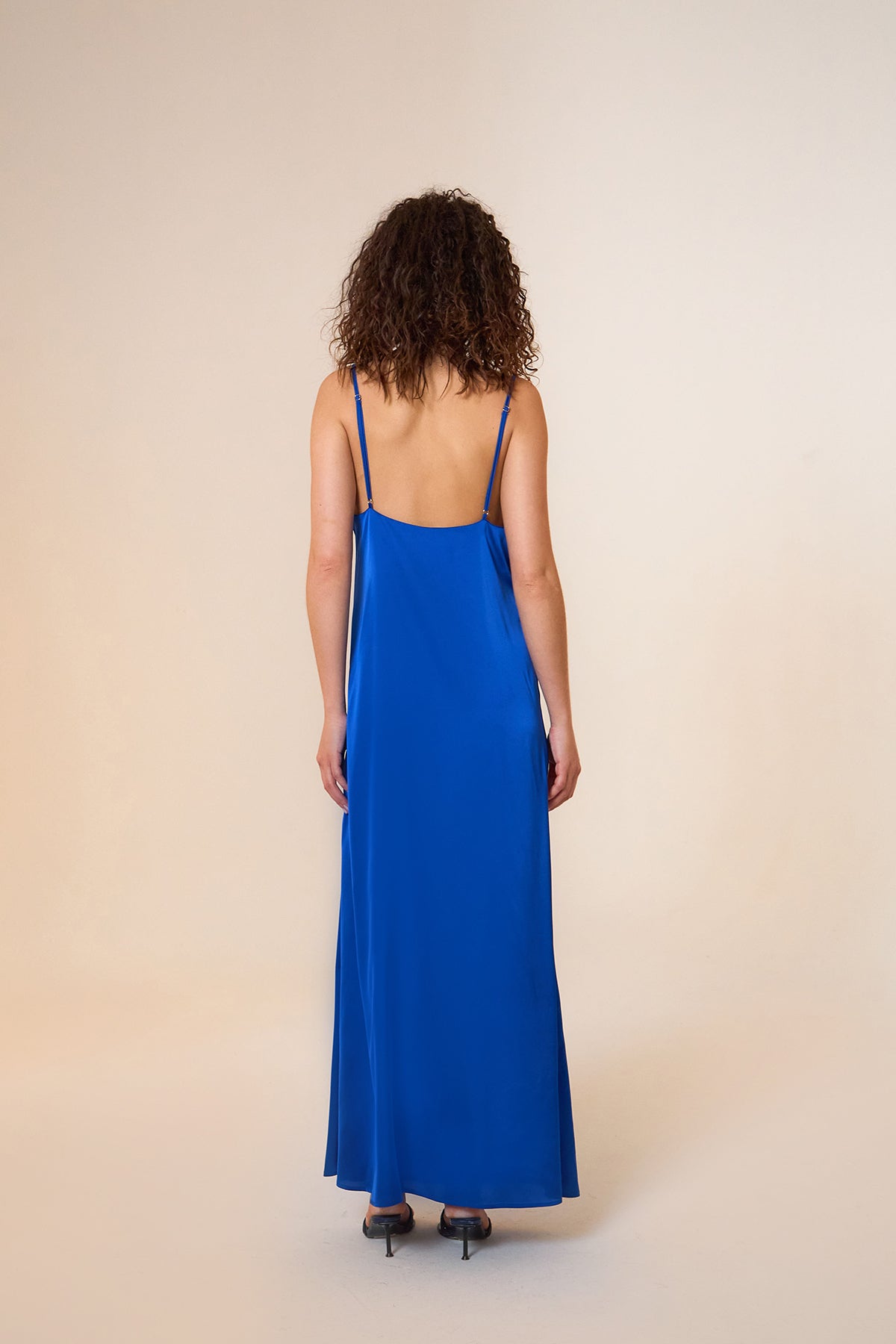 Jace Satin Blue Maxi Slip Dress