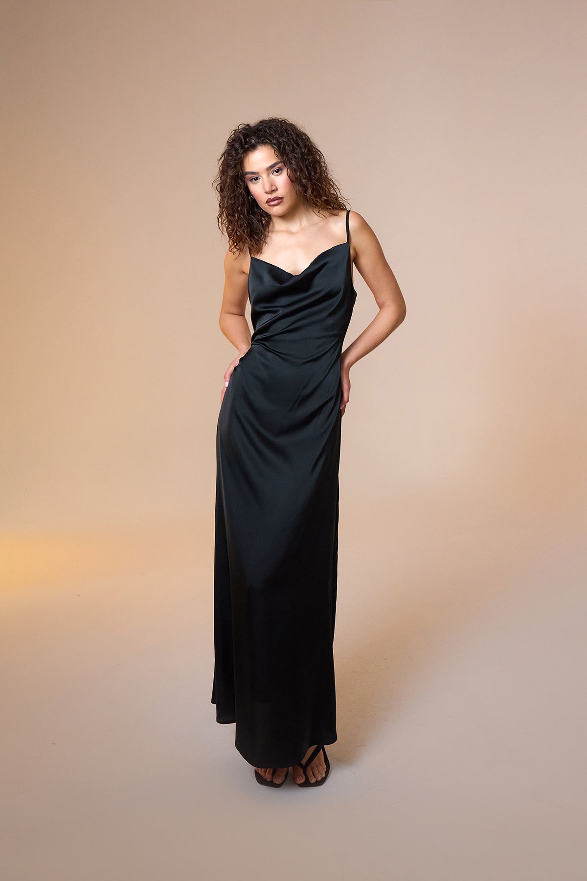 Jace Satin Black Maxi Slip Dress