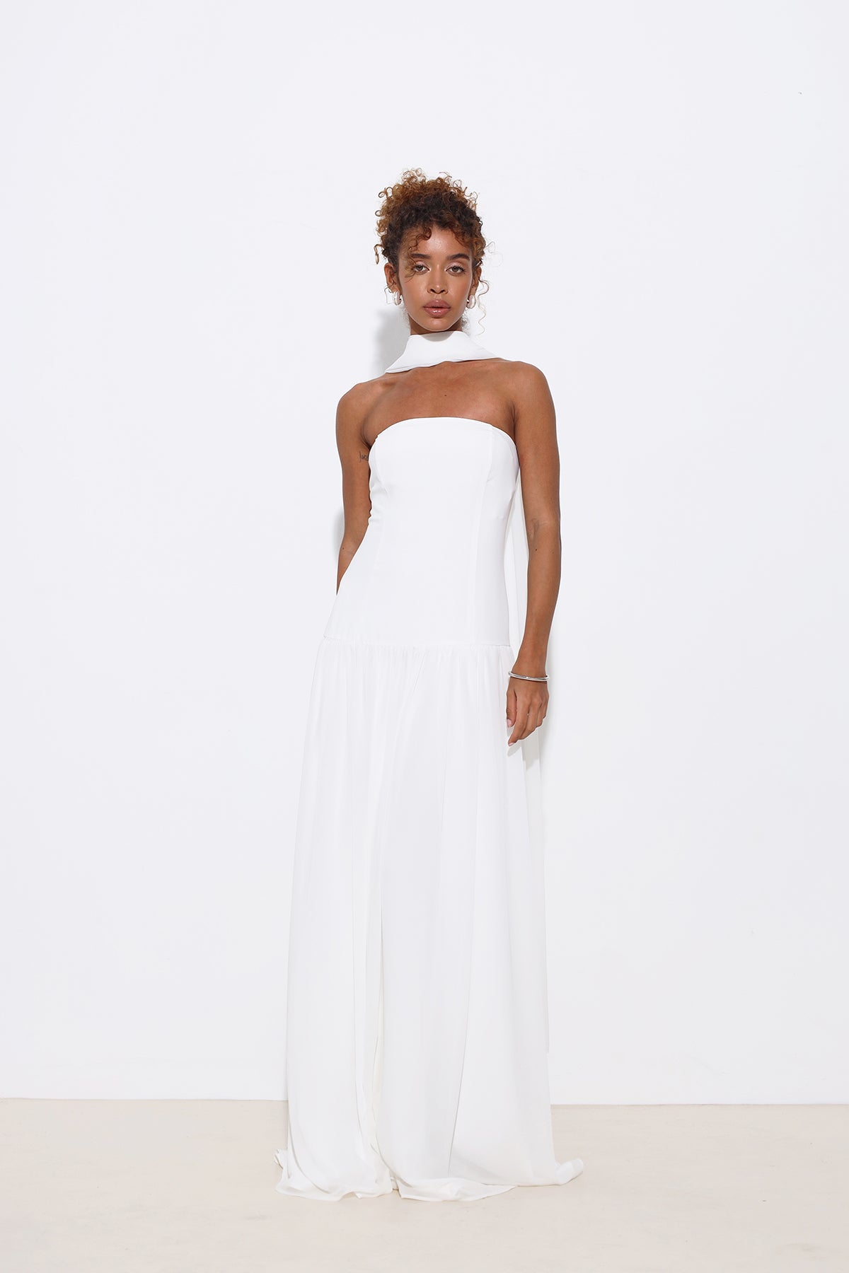 Juliette Strapless White Dress with Scarf