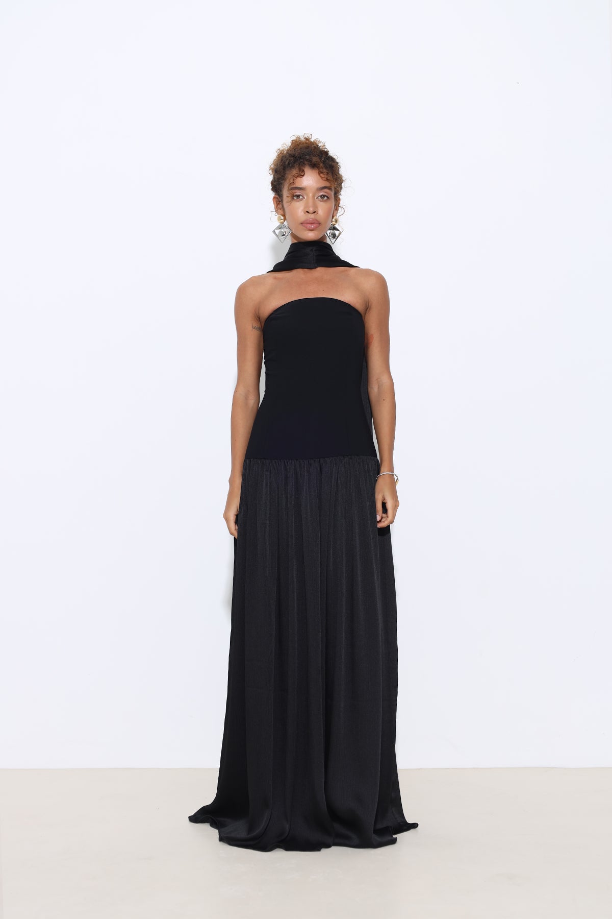 Juliette Strapless Black Dress with Scarf