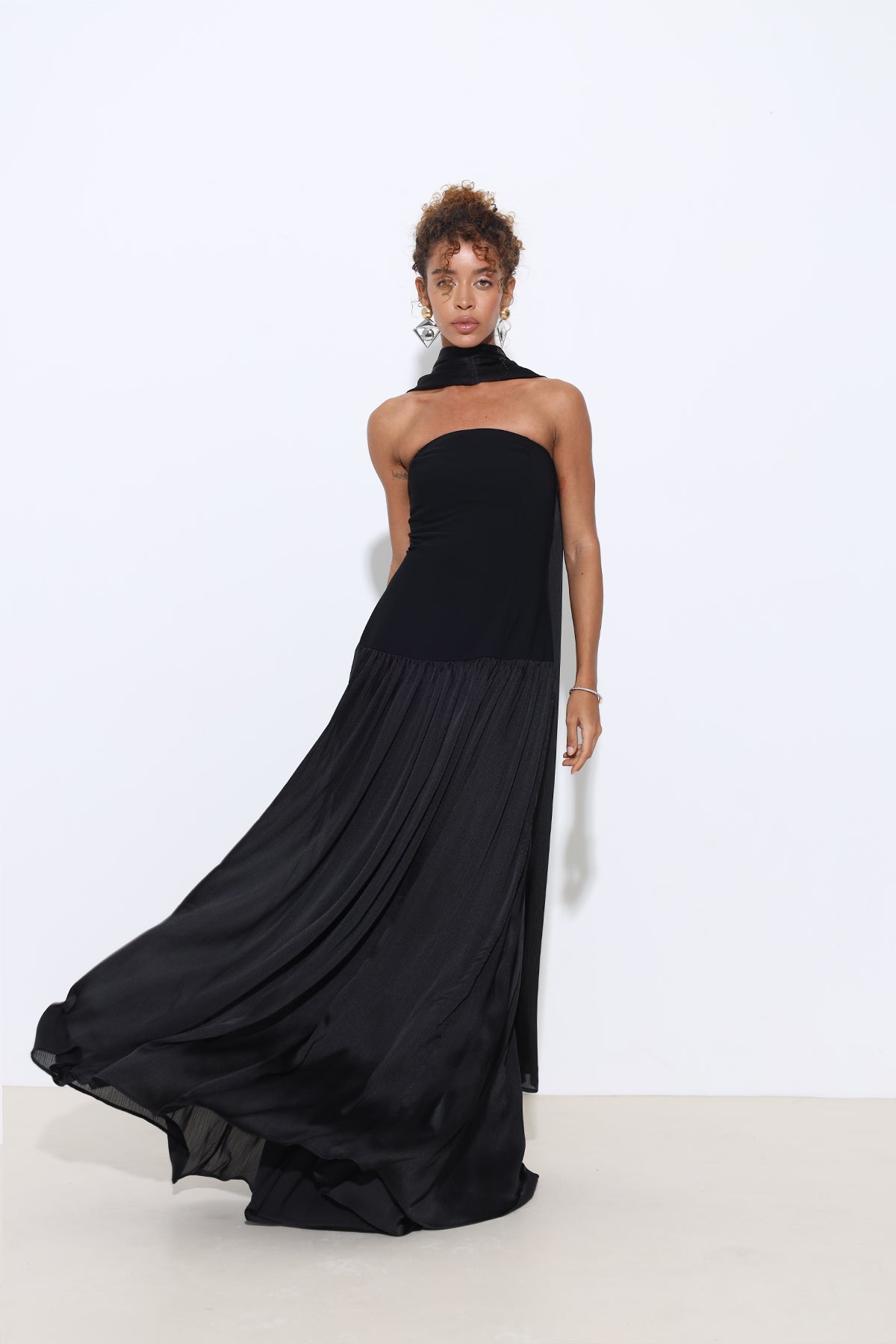 Juliette Strapless Black Dress with Scarf