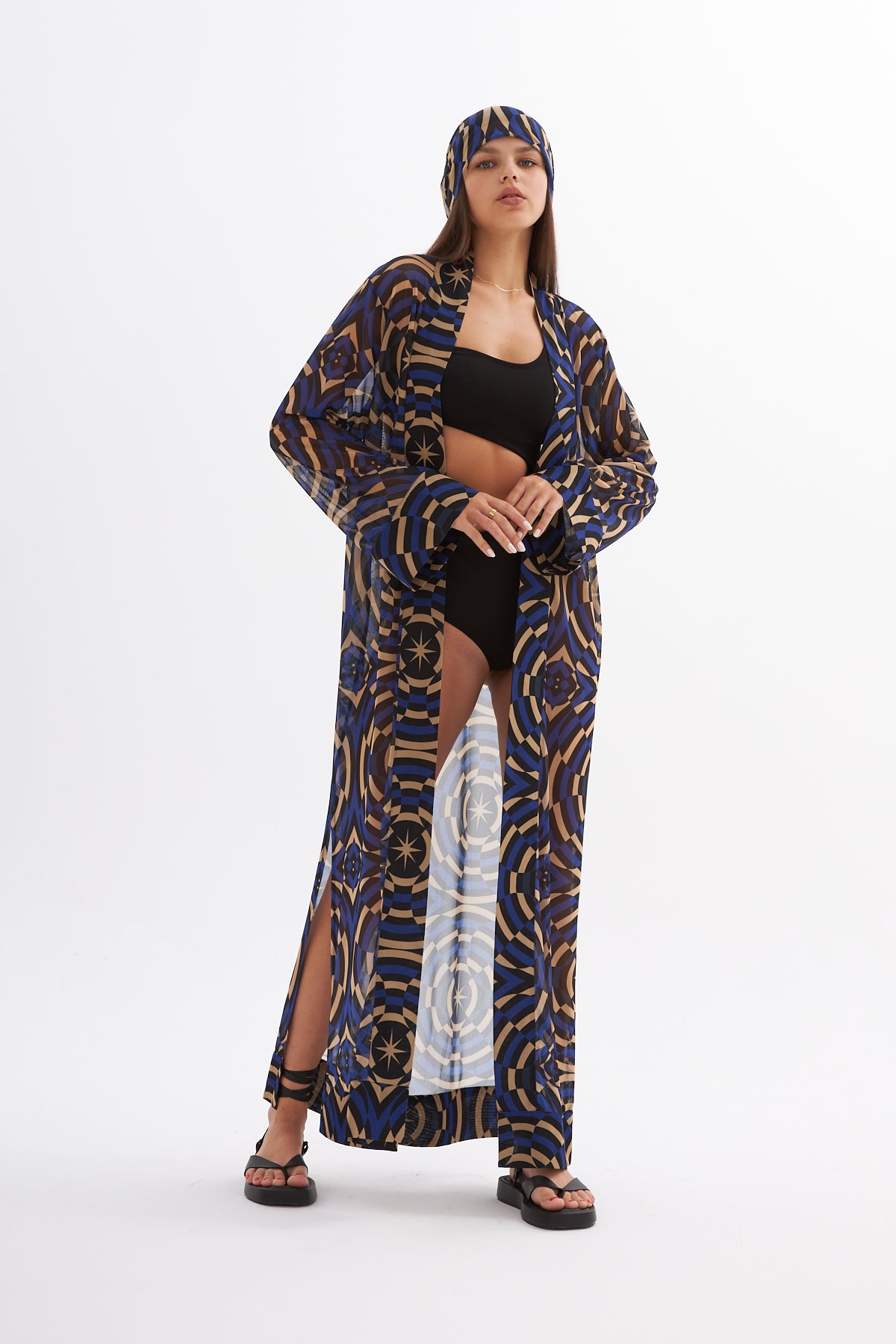Madelyn Geometric Printed Mesh Kimono