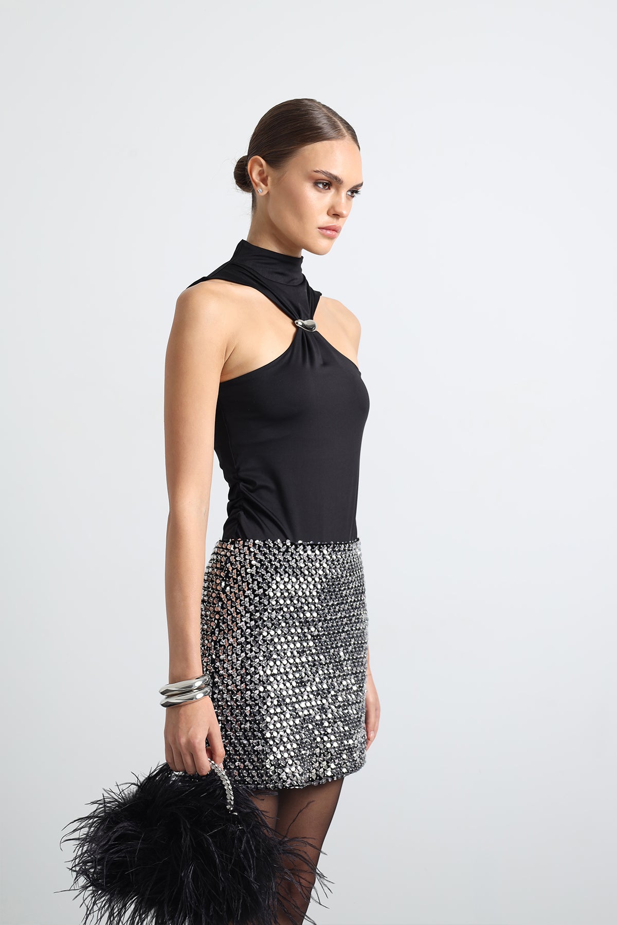 Ruelle Siyah Halter Yaka Bodysuit