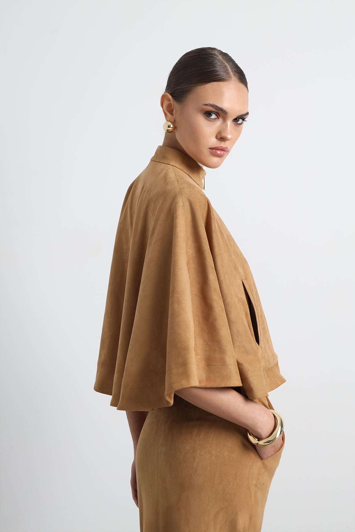 Lenia Camel Suede Pancho