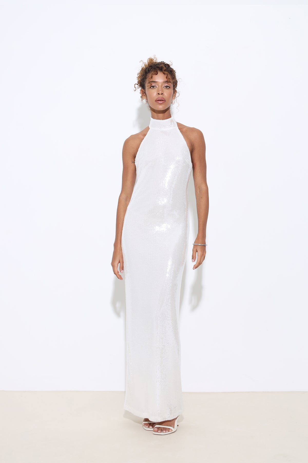 Ailsa Halter Neck Sequined White Dress