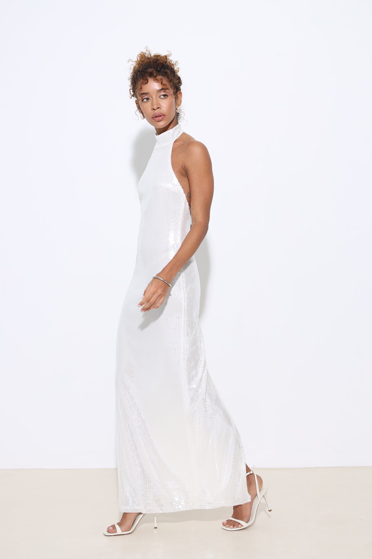 Ailsa Halter Neck Sequined White Dress