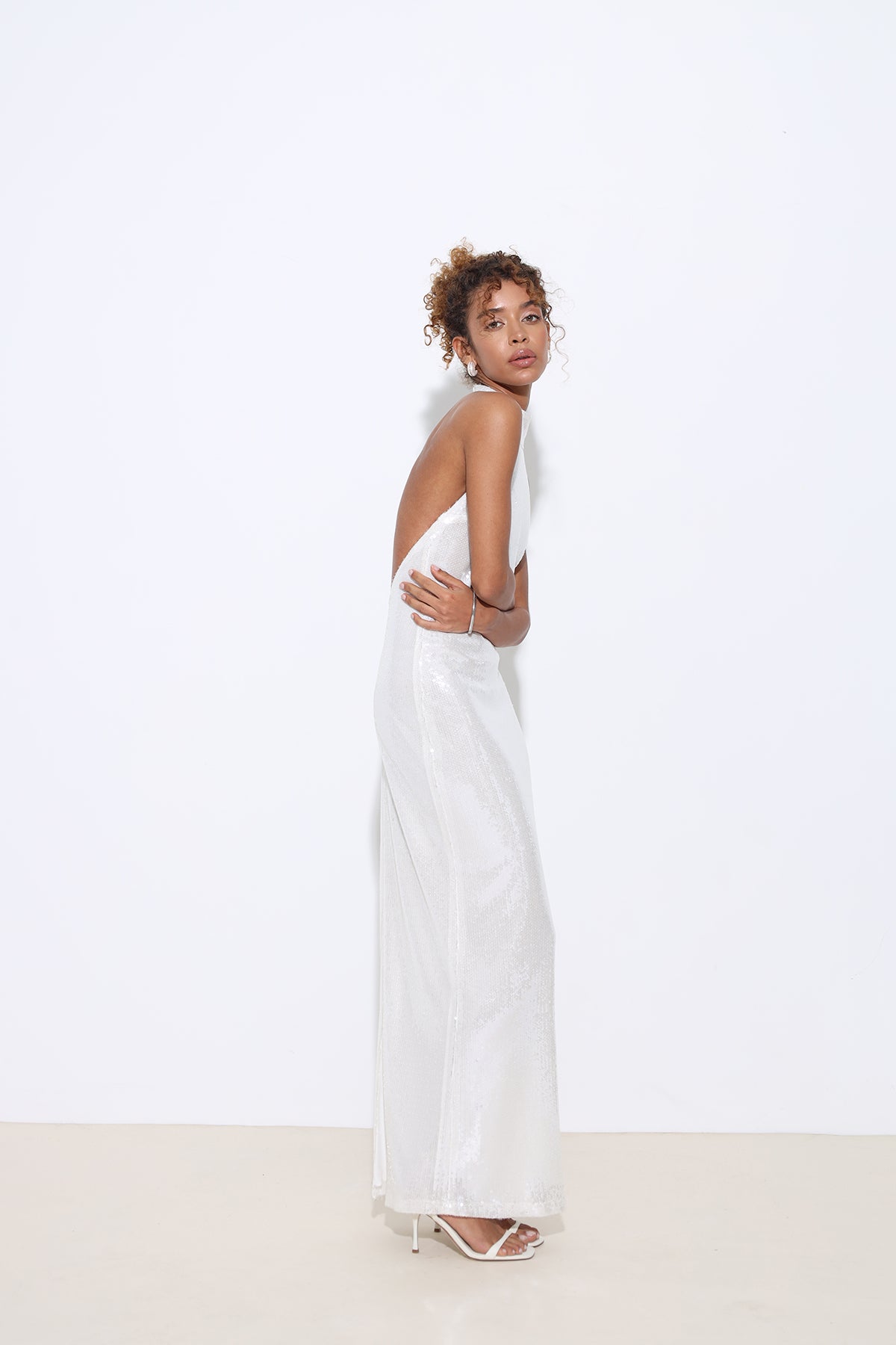 Ailsa Halter Neck Sequined White Dress