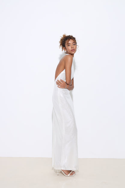 Ailsa Halter Neck Sequined White Dress