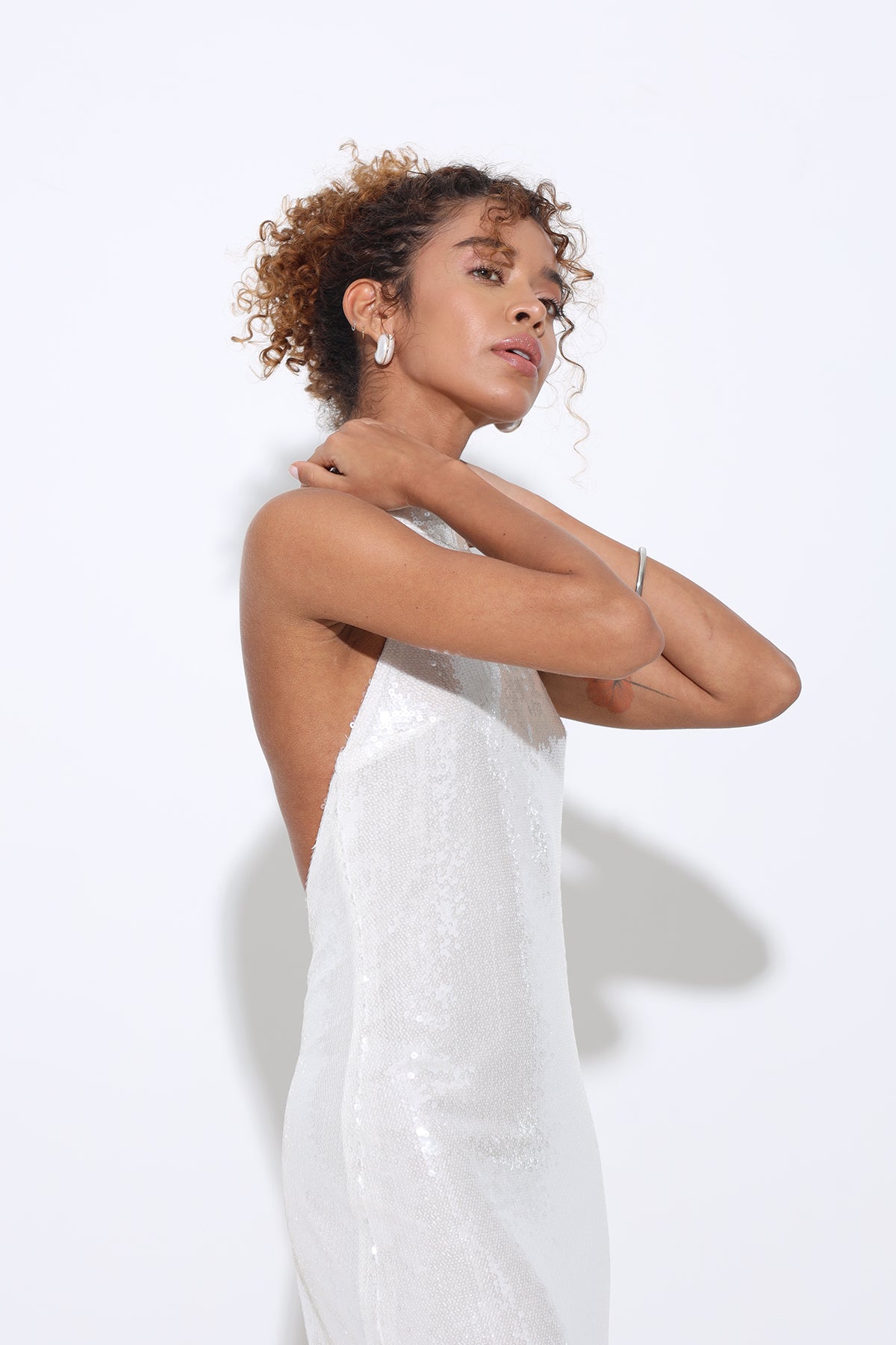 Ailsa Halter Neck Sequined White Dress