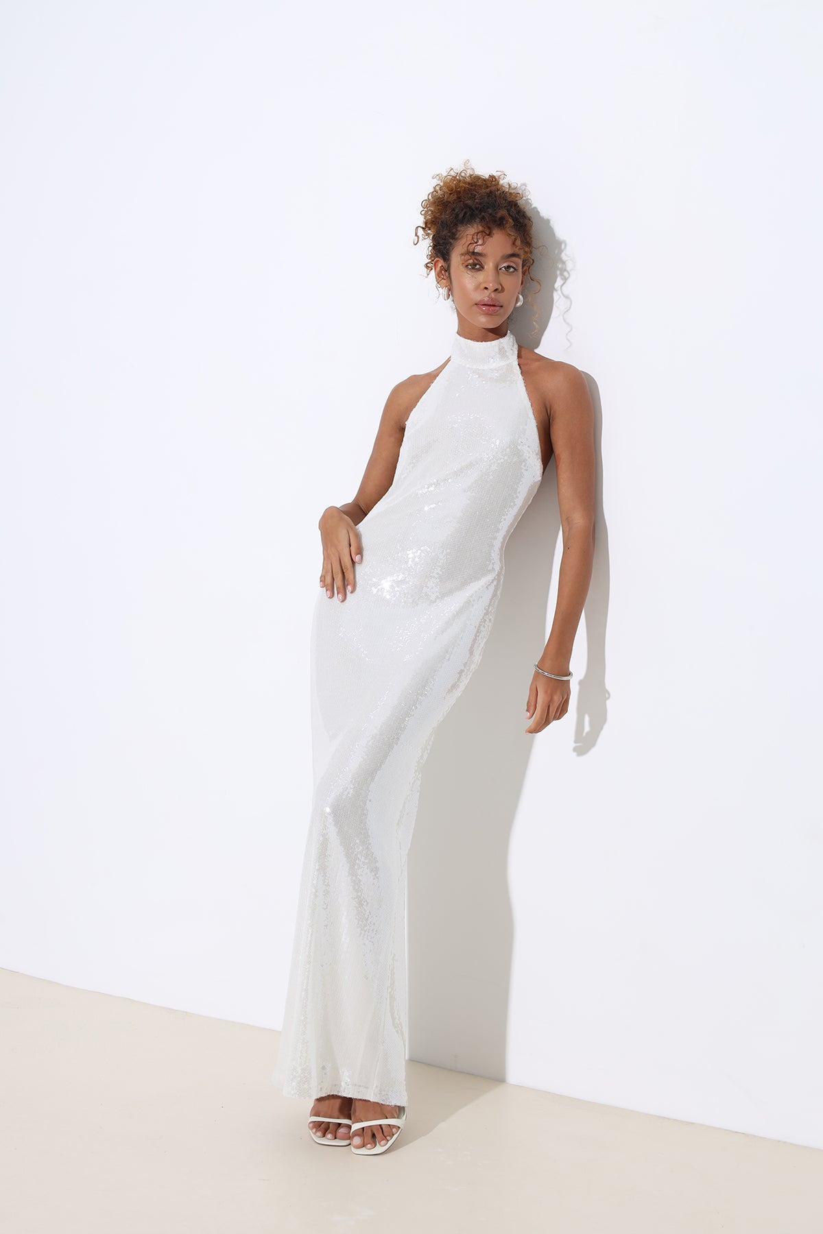 Ailsa Halter Neck Sequined White Dress
