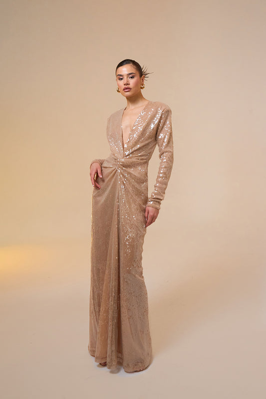 Jana Long Sleeve Maxi Sequined Dress