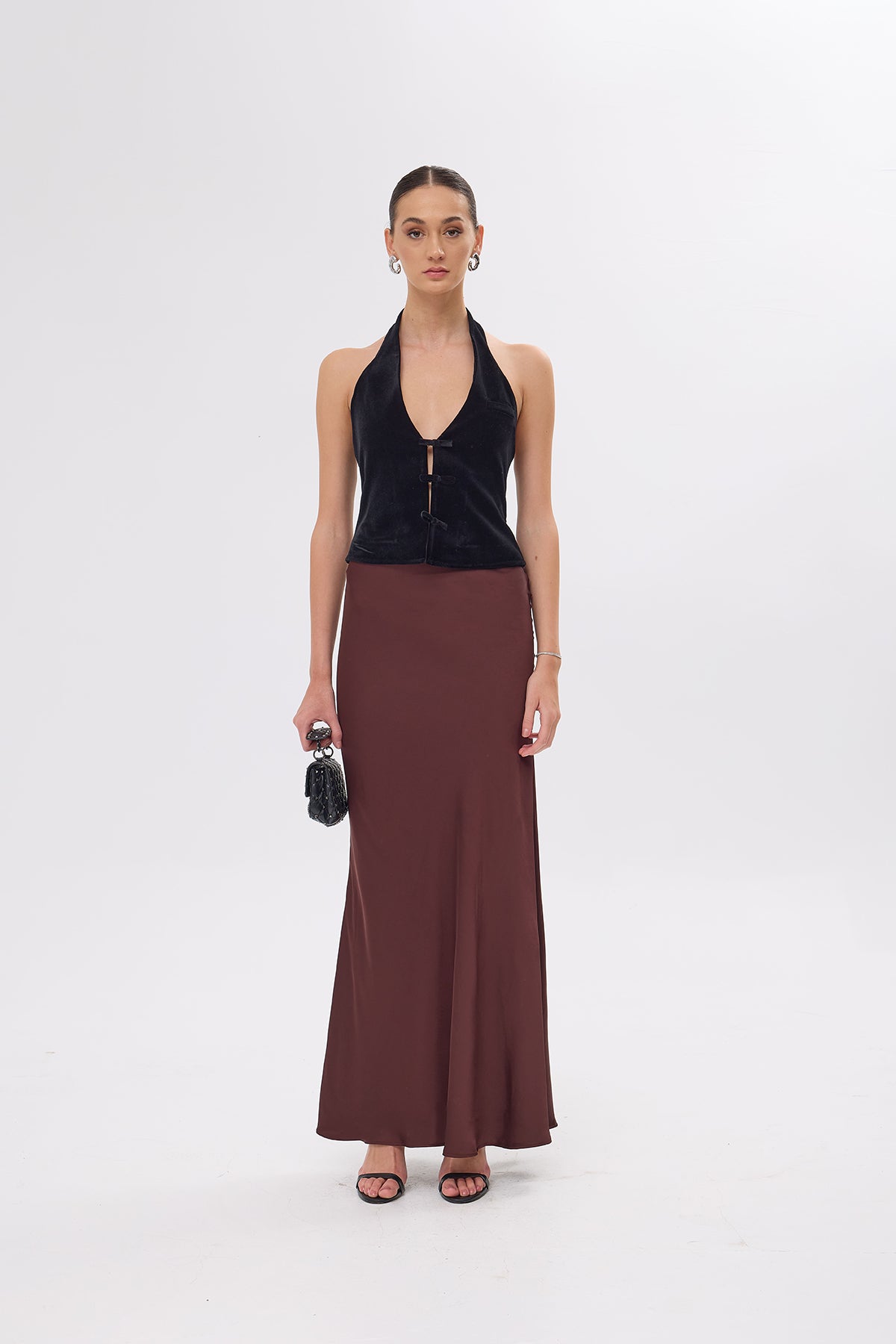 Larissa Maxi Satin Brown Skirt