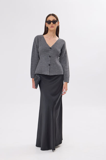 Larissa Maxi Saten Siyah Etek