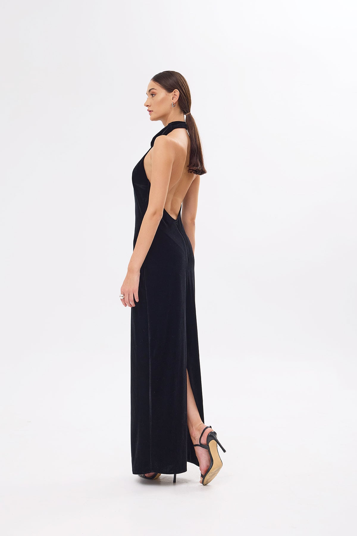 Louse Halter Neck Velvet Dress