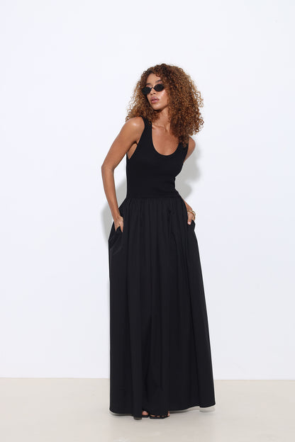 Noira Maxi Poplin Black Dress