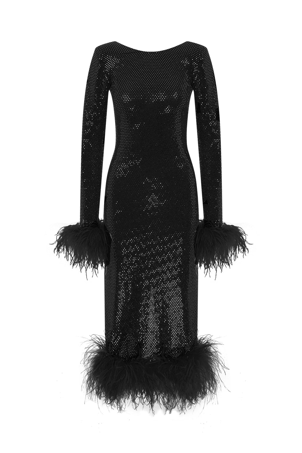 Patrice Black Feathered Midi Dress