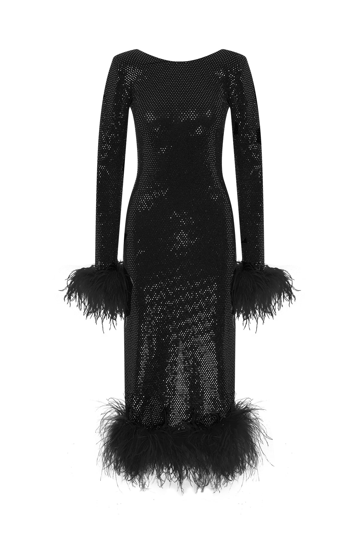 Patrice Black Feathered Midi Dress