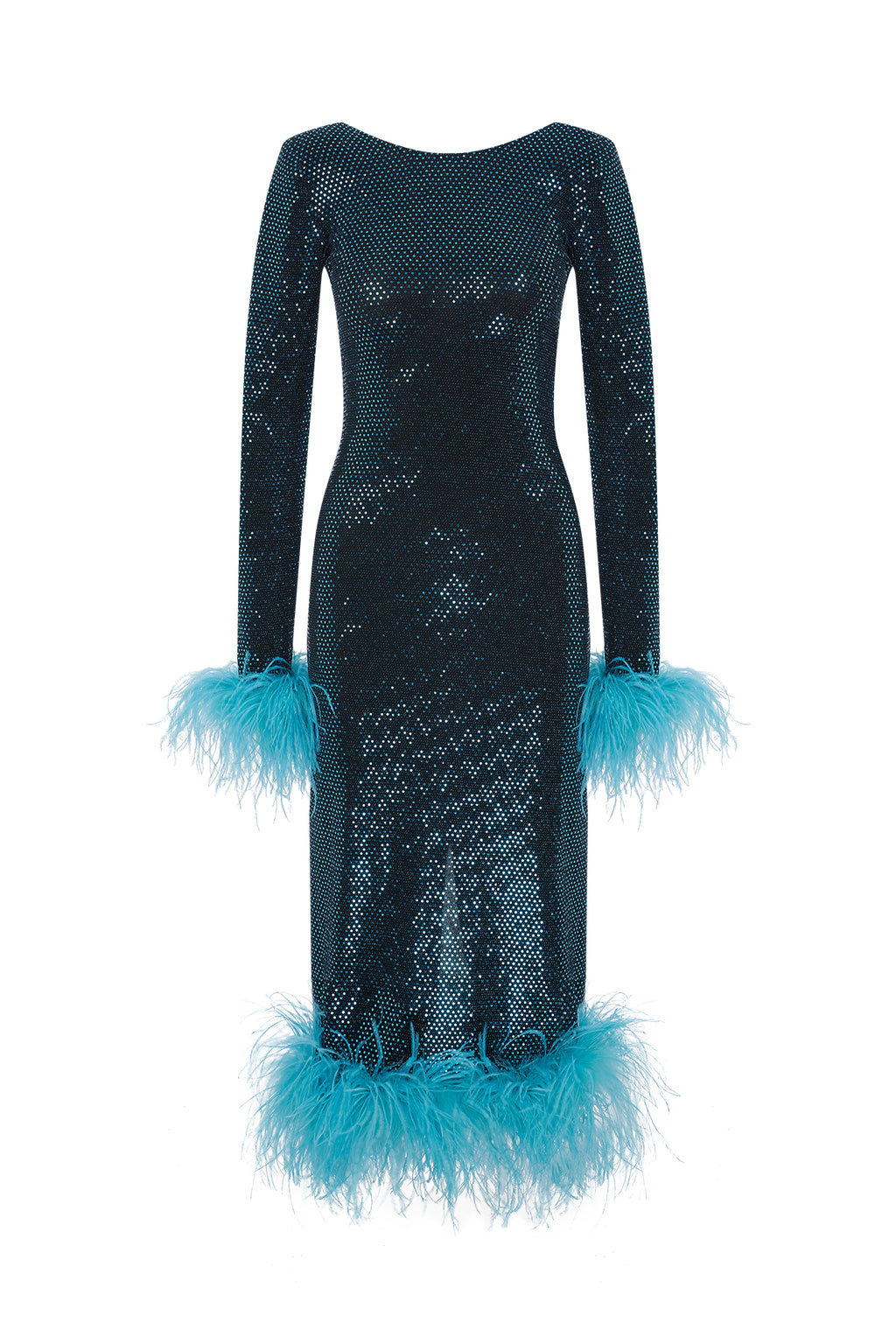 Patrice Blue Feathered Midi Dress