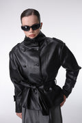 Adeline High Neck Double-Breasted Belted Black Jacket
