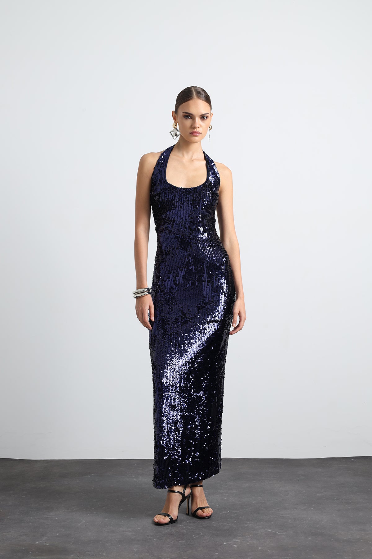 Valline Navy Blue Sequined Maxi Dress