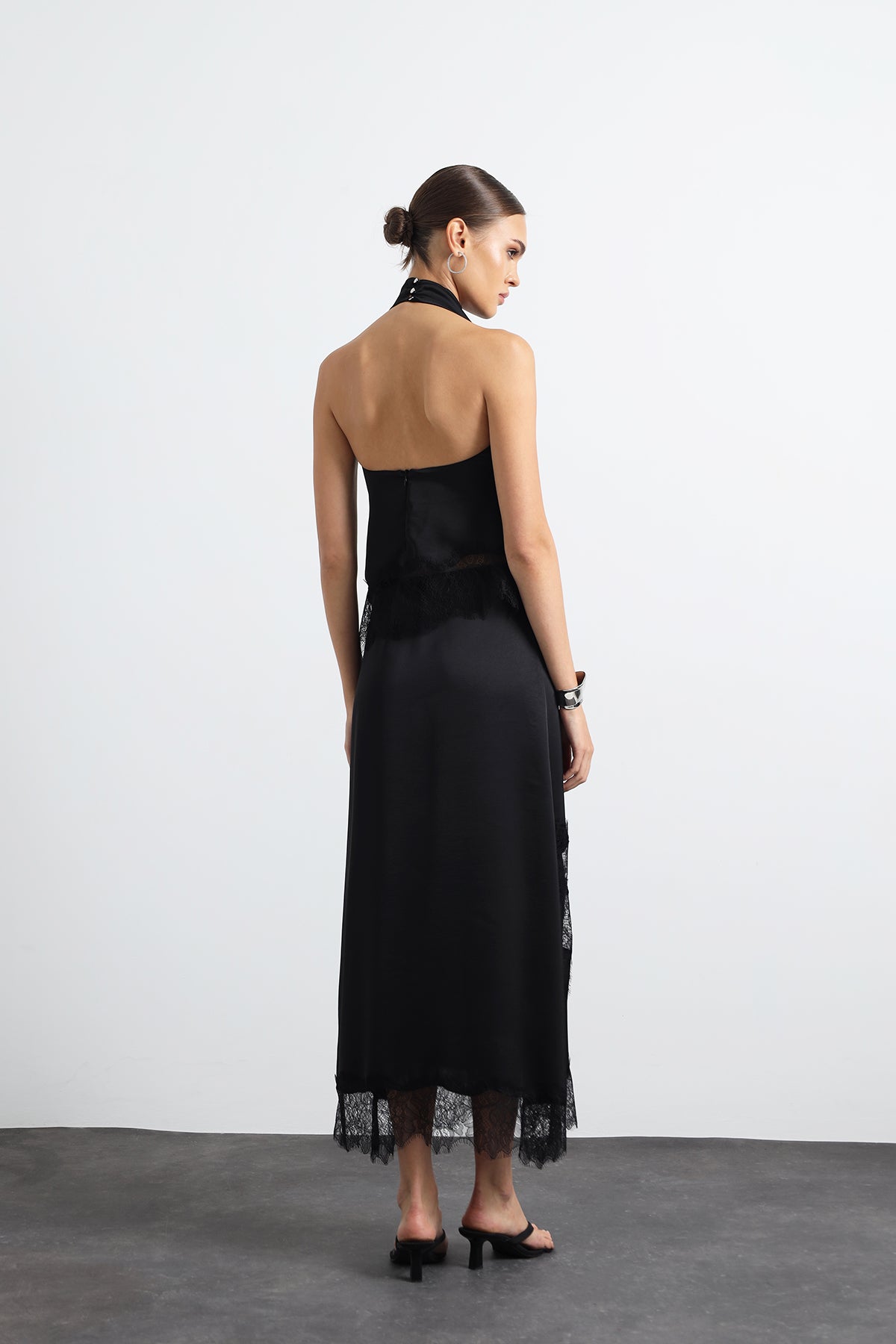 Celinor Lace Detailed Black Maxi Skirt