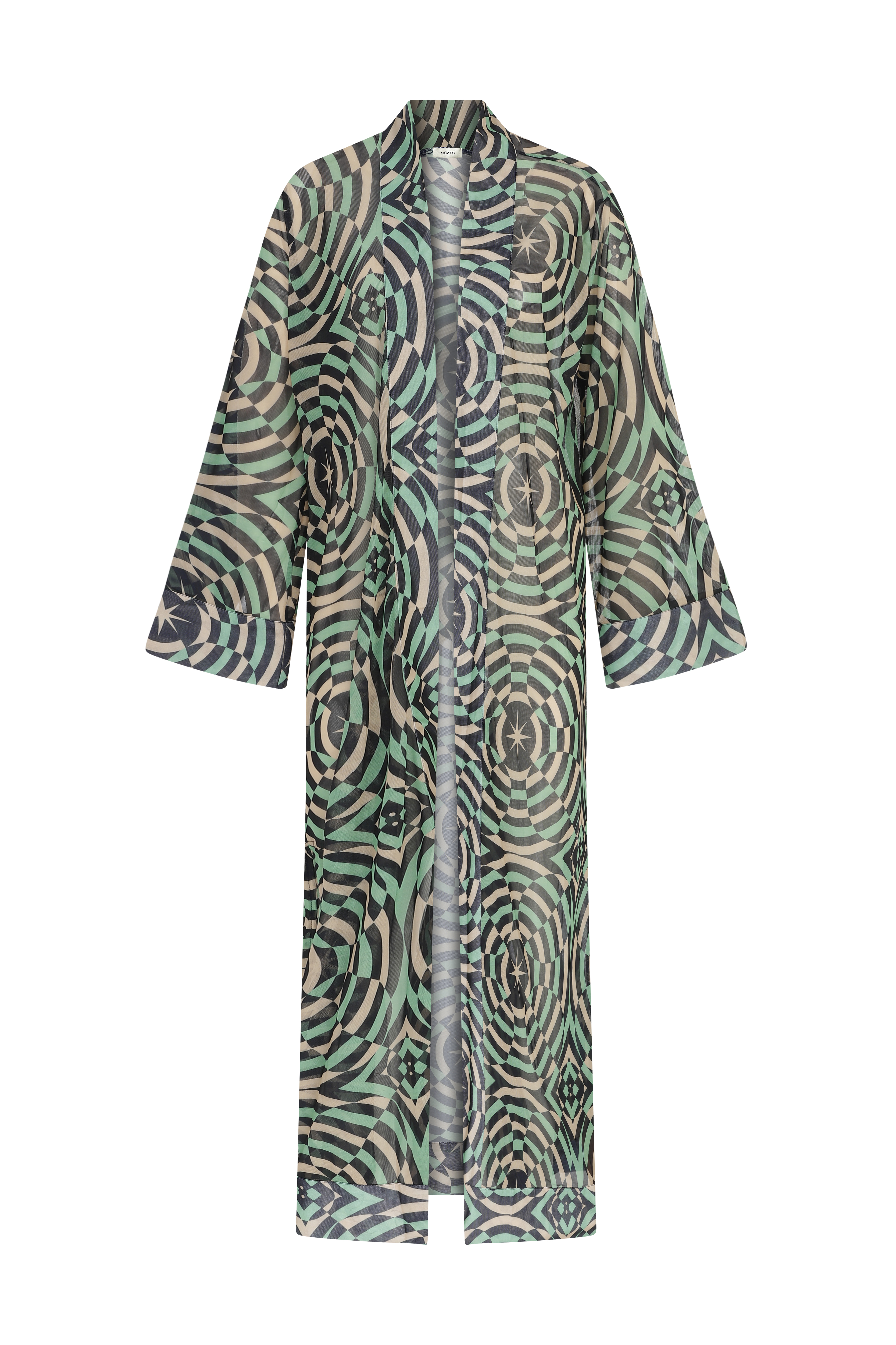 Madelyn Geometric Printed Green Mesh Kimono