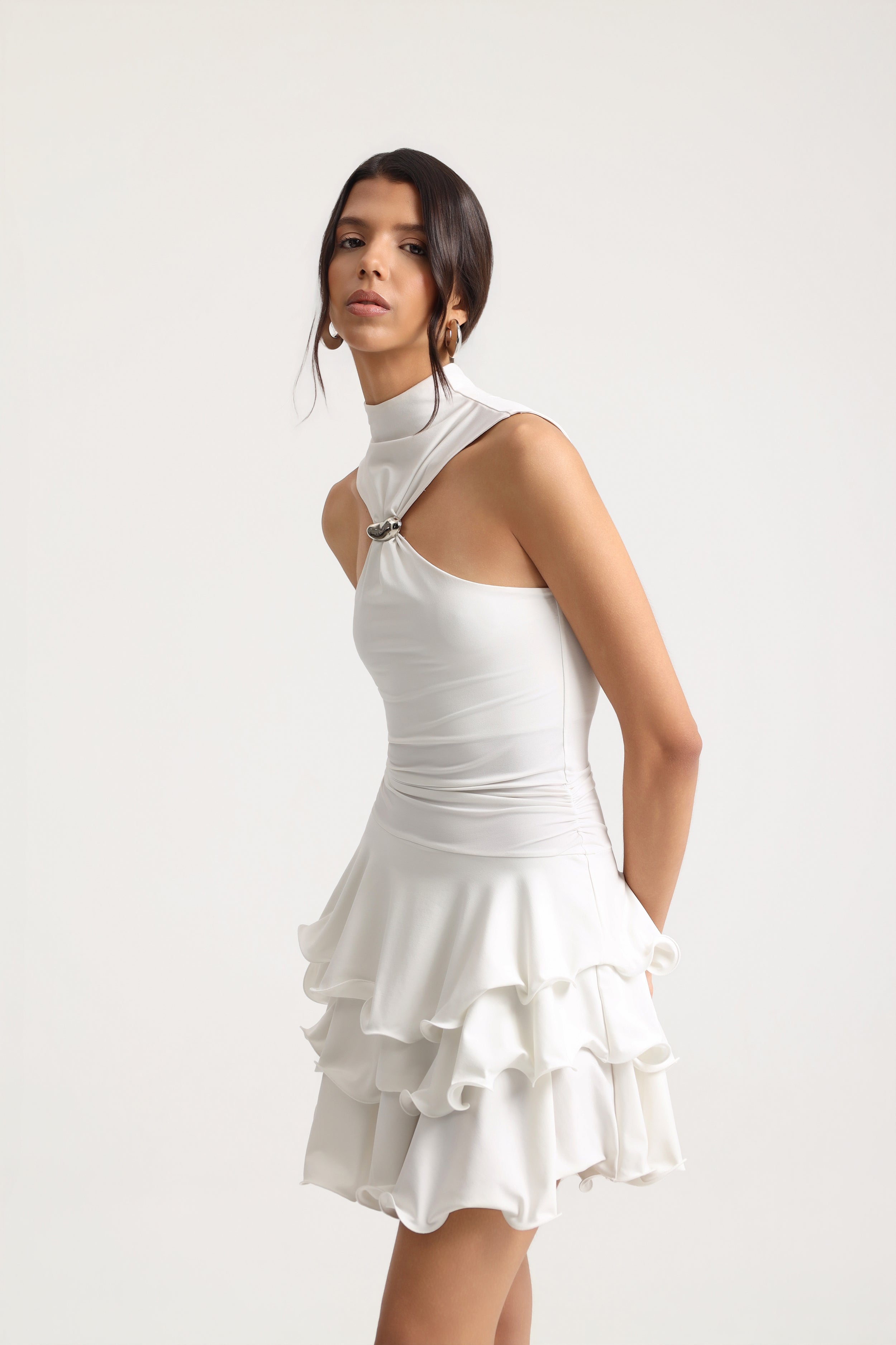 Amoura Halter Yaka Mini Beyaz Elbise