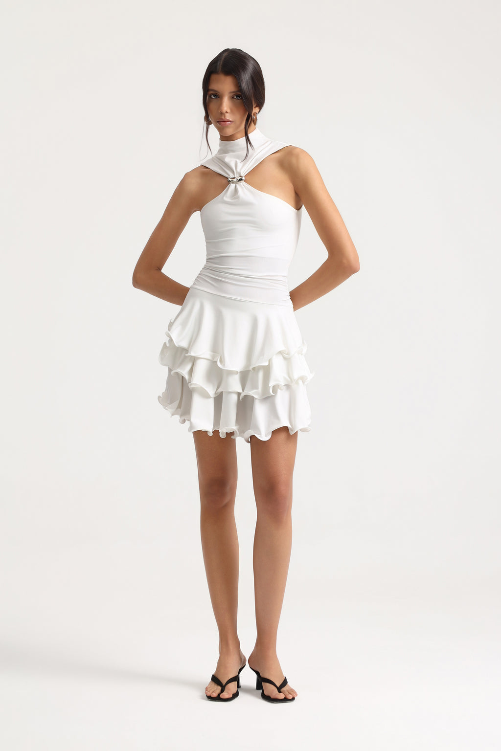 Amoura Halter Yaka Mini Beyaz Elbise