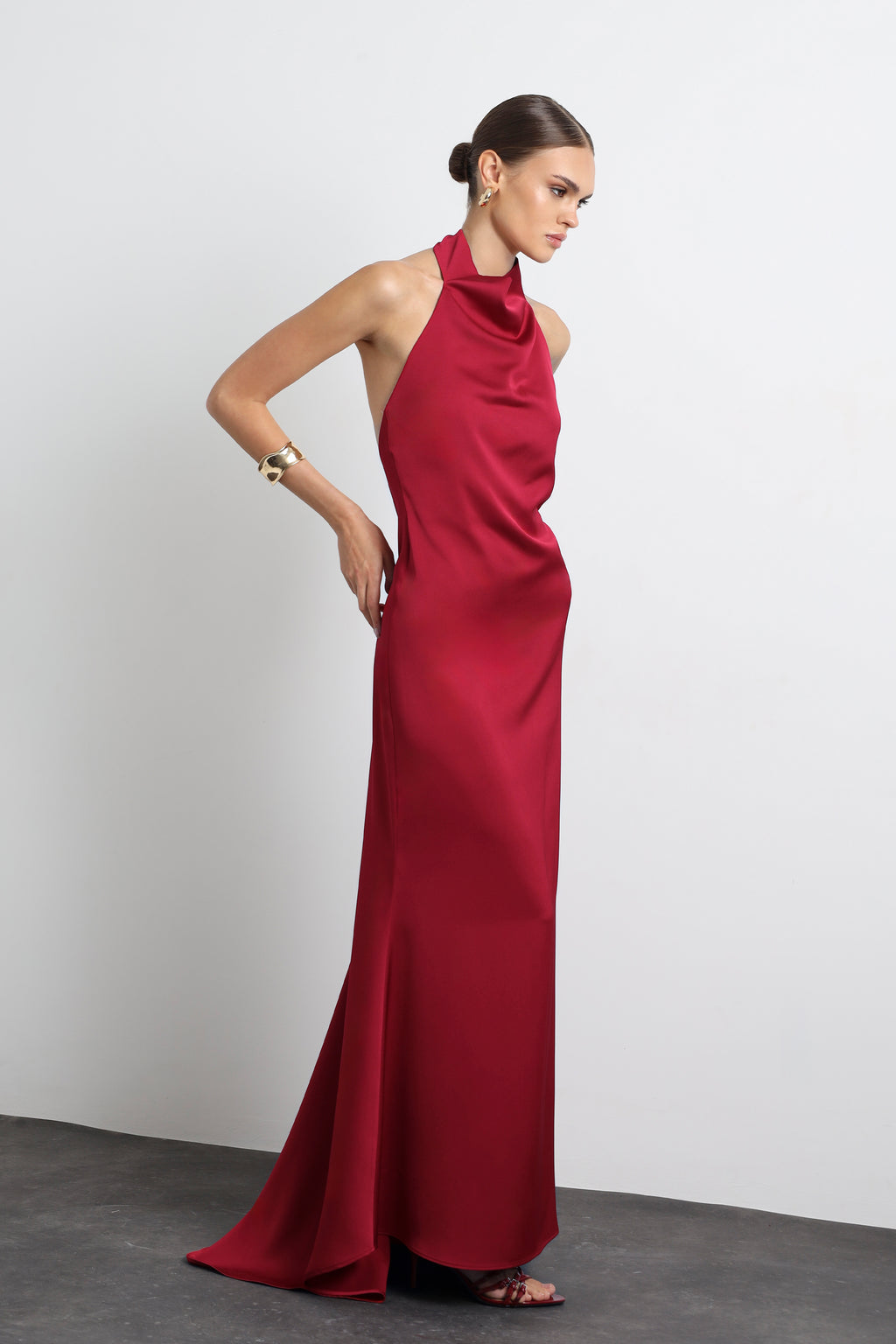 Halley Halter Neck Burgundy Maxi Satin Dress