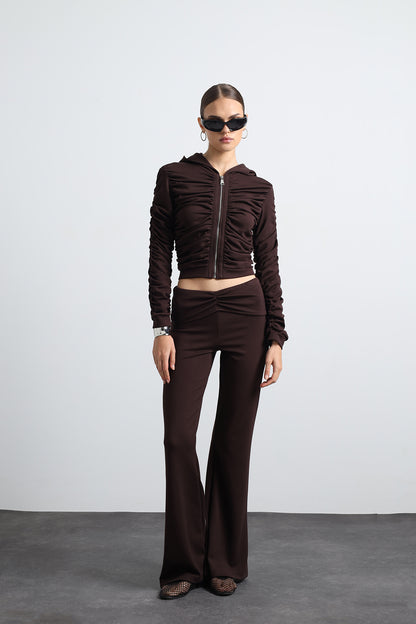 Bruno Kahverengi Büzgülü Sweatshirt