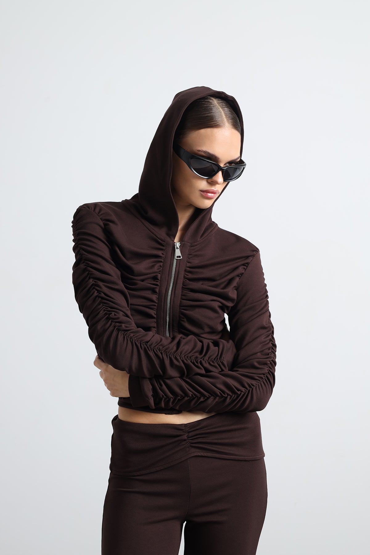 Bruno Kahverengi Büzgülü Sweatshirt