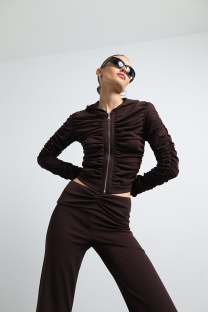 Bruno Kahverengi Büzgülü Sweatshirt