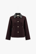 Calven 100% Wool Leather Double Face Collar Burgundy Jacket