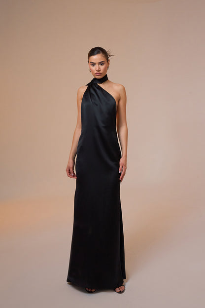 Carina Halter Neck Satin Maxi Dress