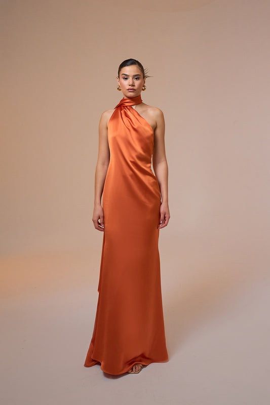 Carina Halter Neck Satin Maxi Dress