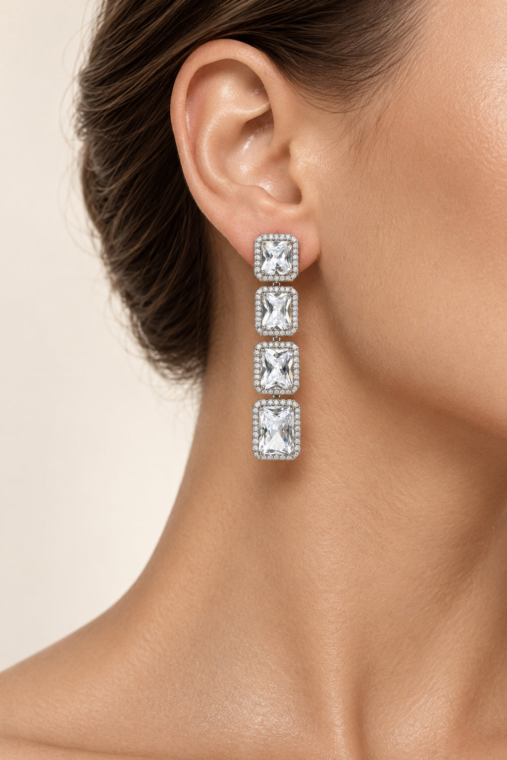 Celestia Silver Crystal Evening Earrings
