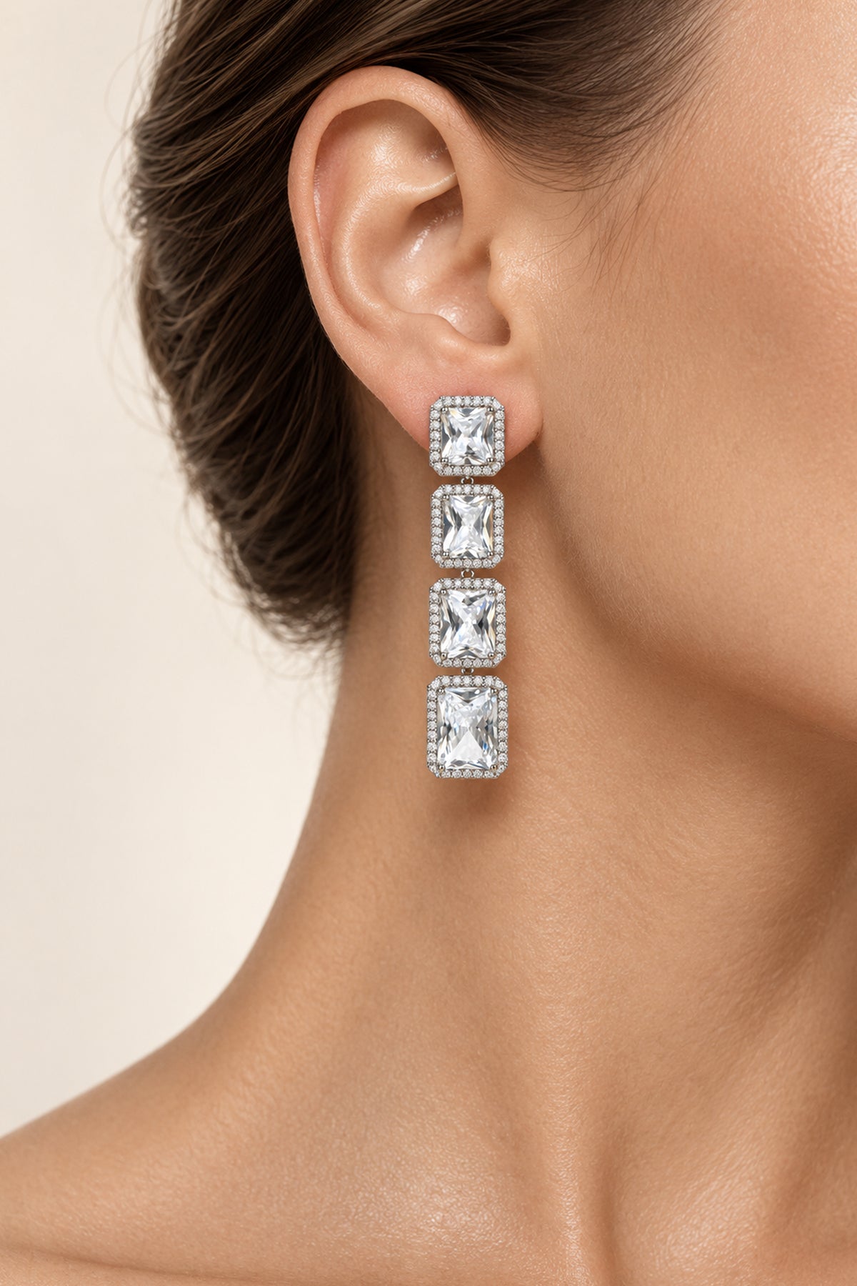 Celestia Silver Crystal Evening Earrings