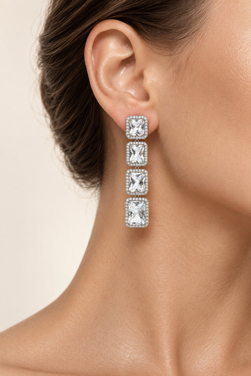 Celestia Silver Crystal Evening Earrings
