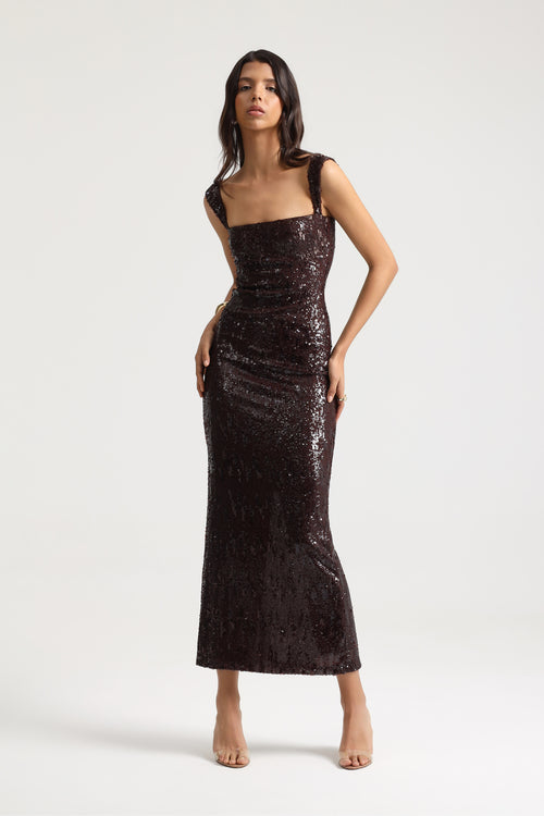 Celina Sequined Brown Dress