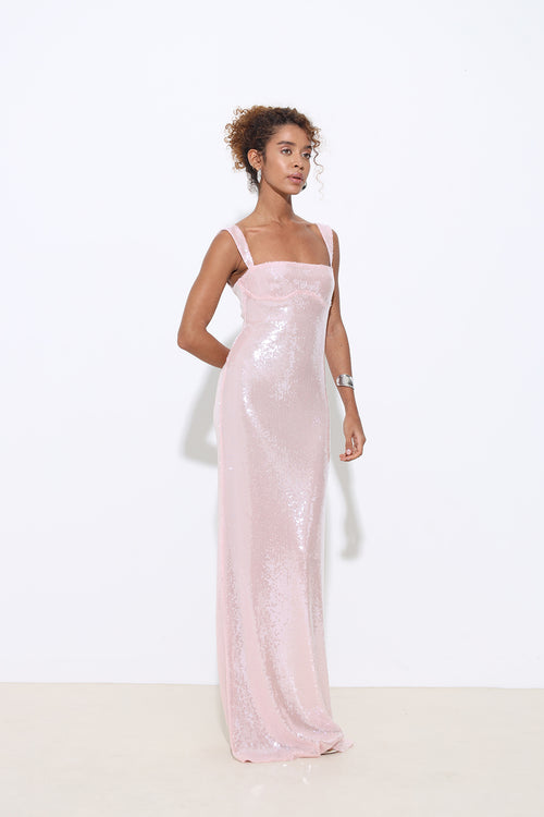 Celina Pink Sequined Maxi Dress